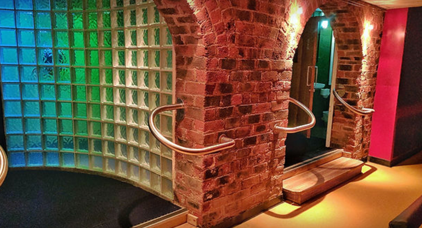the entrance to plastic ivy sauna