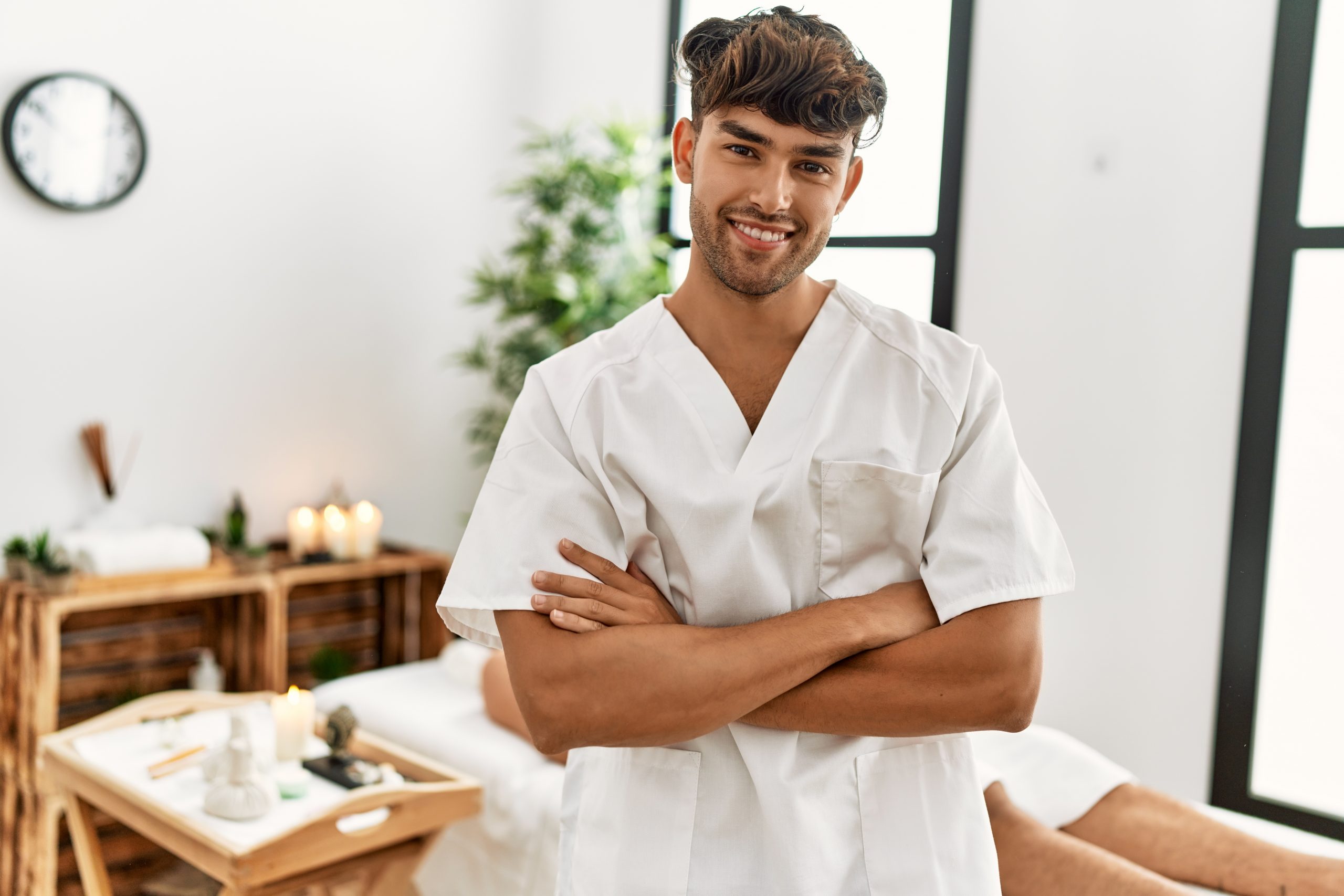 smiling man about to give someone a massage